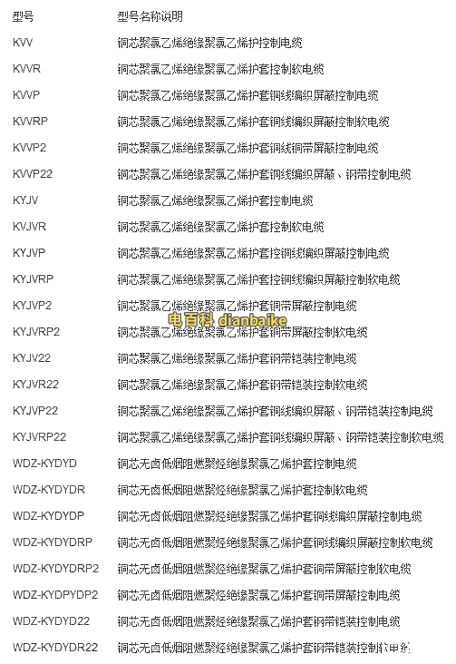 KVV電纜型號(hào)規(guī)格
